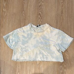 Olivaceous Blue and White Crop T-Shirt Short Sleeve